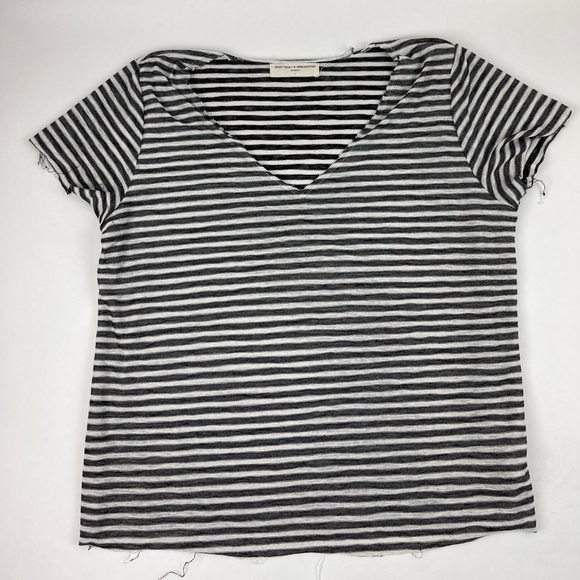 Project Social T Urban Outfitters Tshirt Womens Small White Black Striped Vneck - Picture 1 of 10